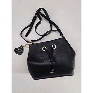 Nanette Lepore | Black Bucket Crossbody Purse Bag Pebbled Faux Leather